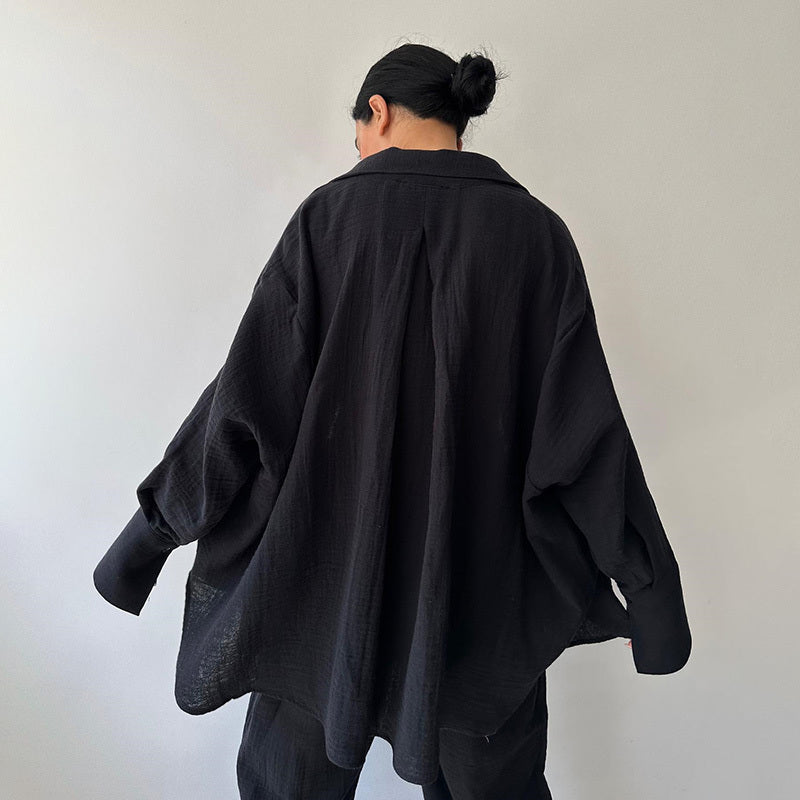 Lapel Collar Shirt & High-Waist Pants Set