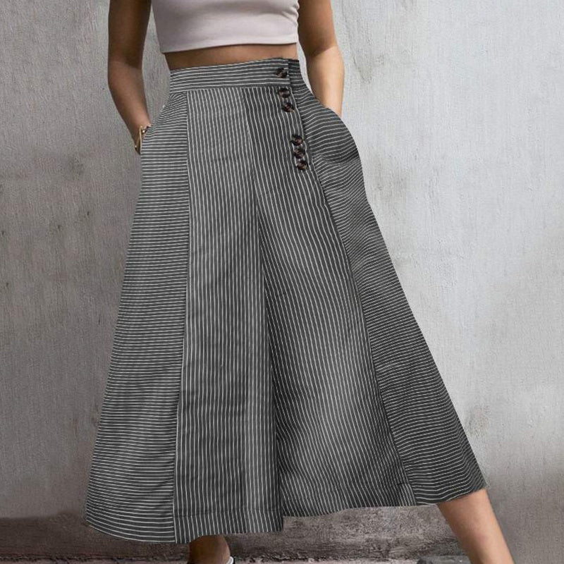 Striped Wide Leg Lounge Pants with Button Details