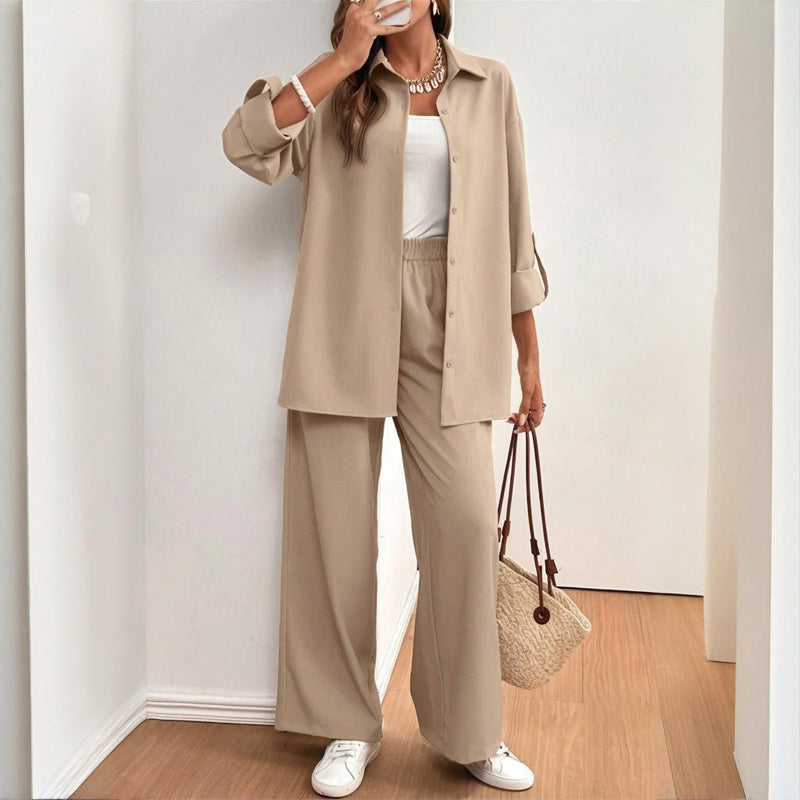 Button-Down Shirt & Elastic Waist Pants Set