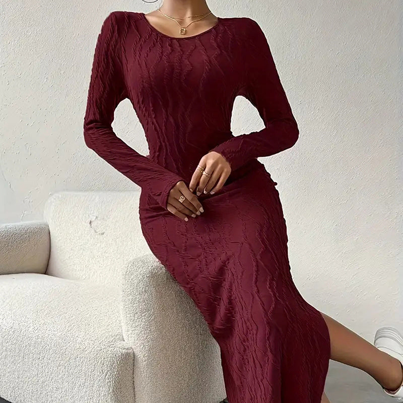 Ribbed Bodycon Midi Dress with Side Slit