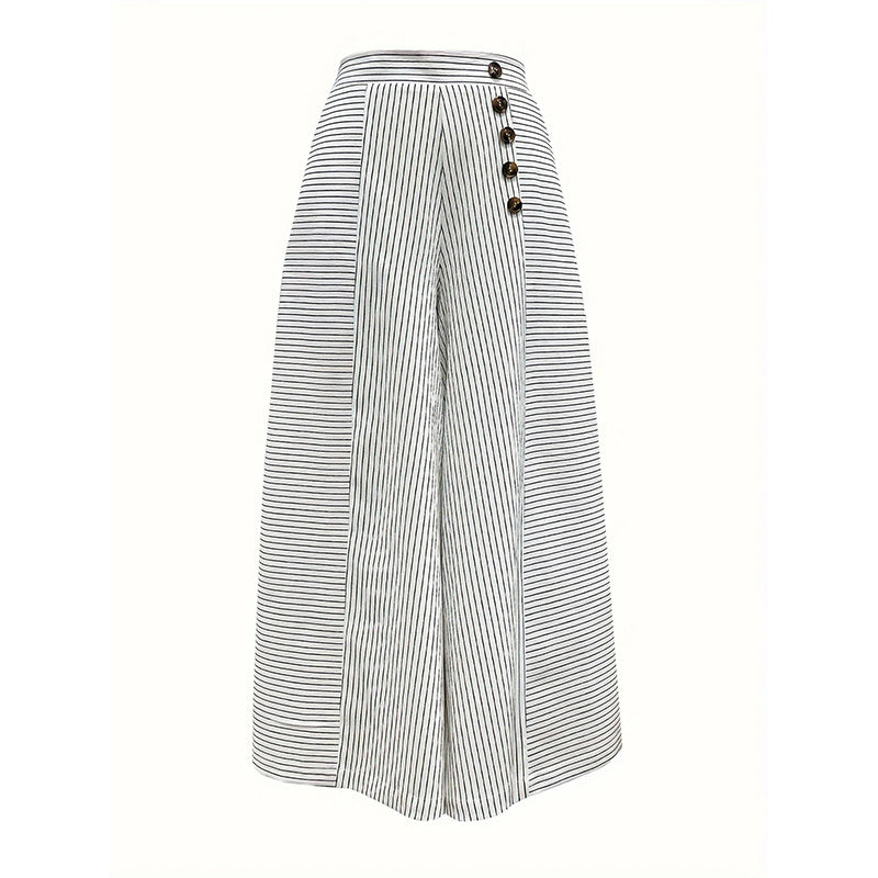 Striped Wide Leg Lounge Pants with Button Details