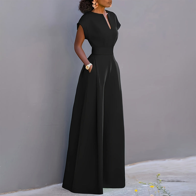 V-Neck Wide Leg Jumpsuit with Tie Waist