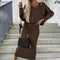 Women's Solid Color Deep V-neck Top And Sleeveless Dress Set