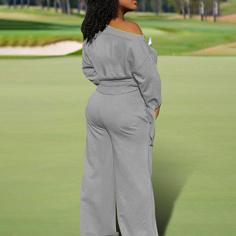 One-Shoulder Top & Pants Set with Pockets