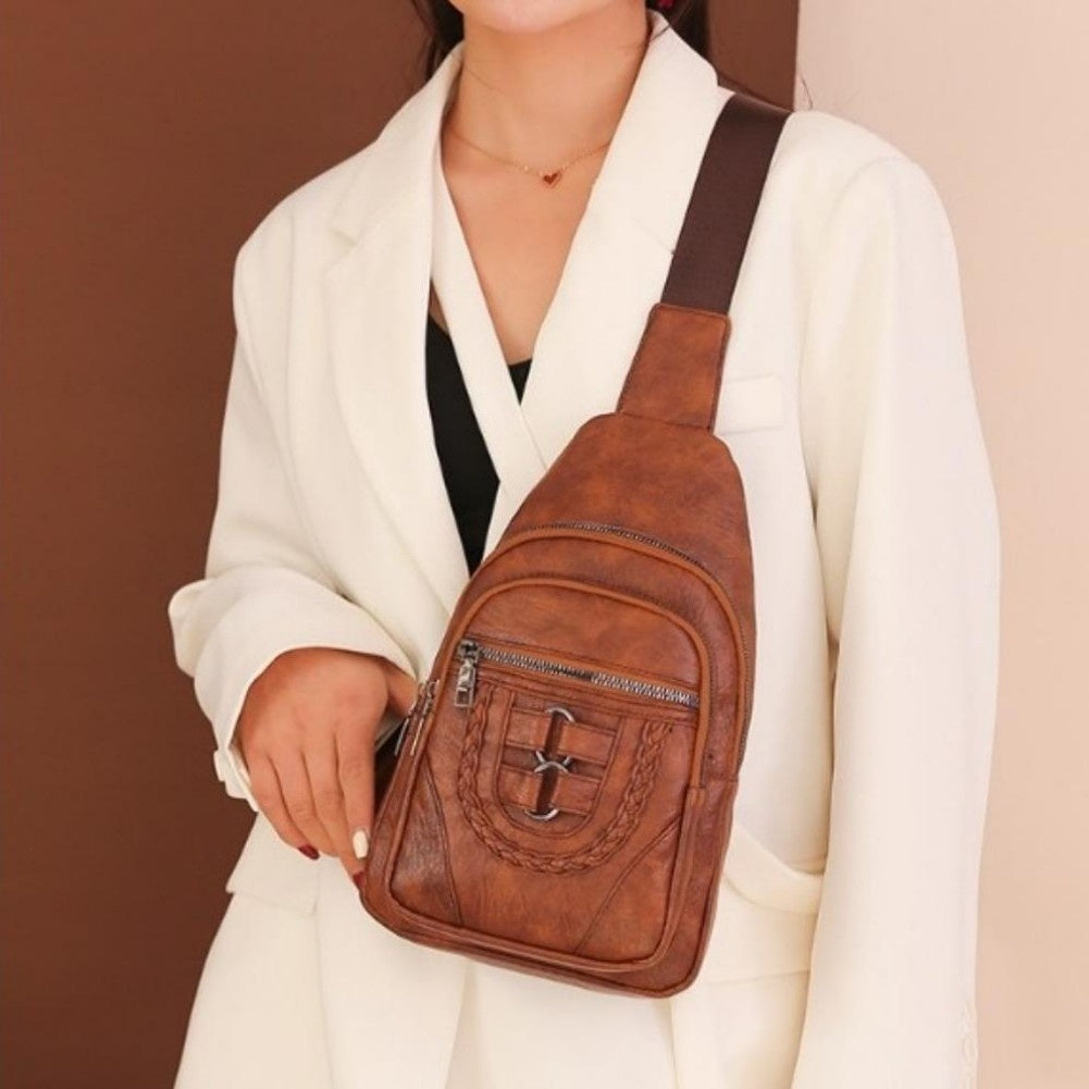 Multi-Pocket Crossbody Sling Bag - Vegan Leather
