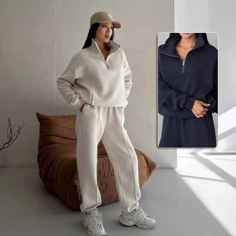 Y2K Contrast Tracksuit - Zipper Jacket & Pants Set