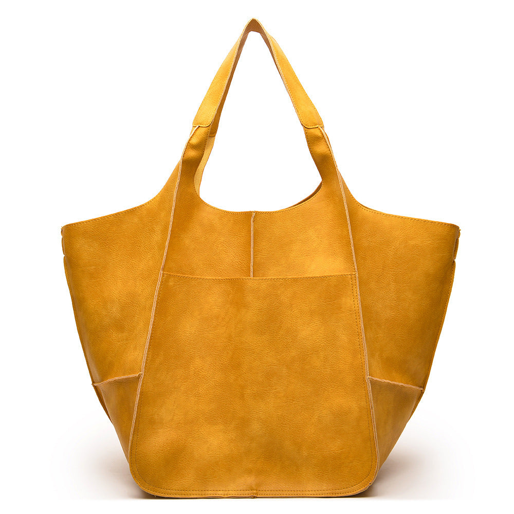 Retro PU Leather Tote Bag - Large Capacity Shoulder Bag
