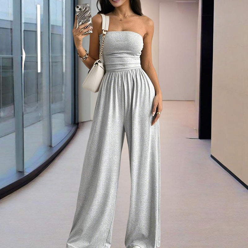Strapless Wide Leg Jumpsuit with Pleats