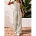 Button V-Neck Crop Vest Blazer & Wide Leg Pants Suit