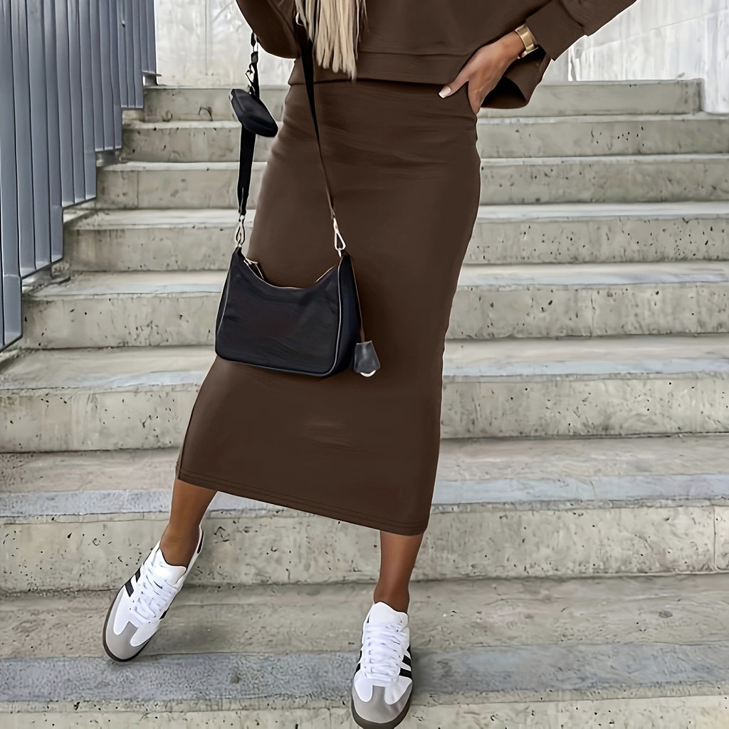 Deep V-Neck Top & Sleeveless Dress Set
