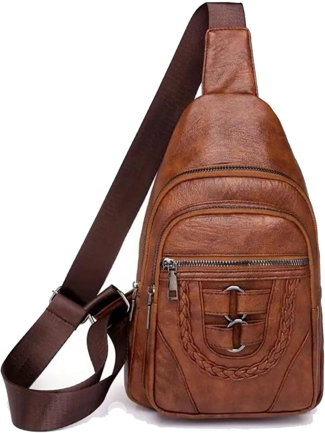Multi-Pocket Crossbody Sling Bag - Vegan Leather