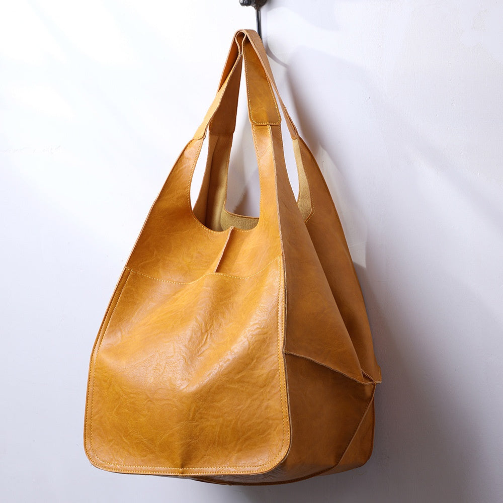 Retro PU Leather Tote Bag - Large Capacity Shoulder Bag