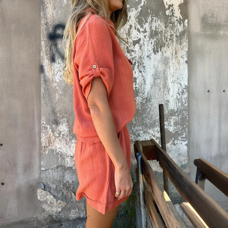 Lapel Short Sleeve Shirt & Shorts Set