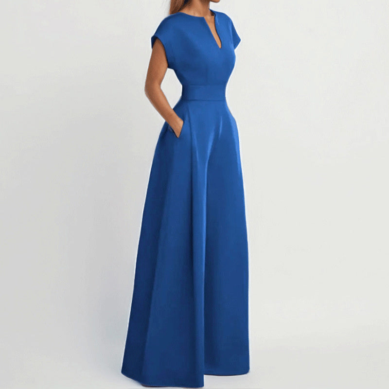 V-Neck Wide Leg Jumpsuit with Tie Waist