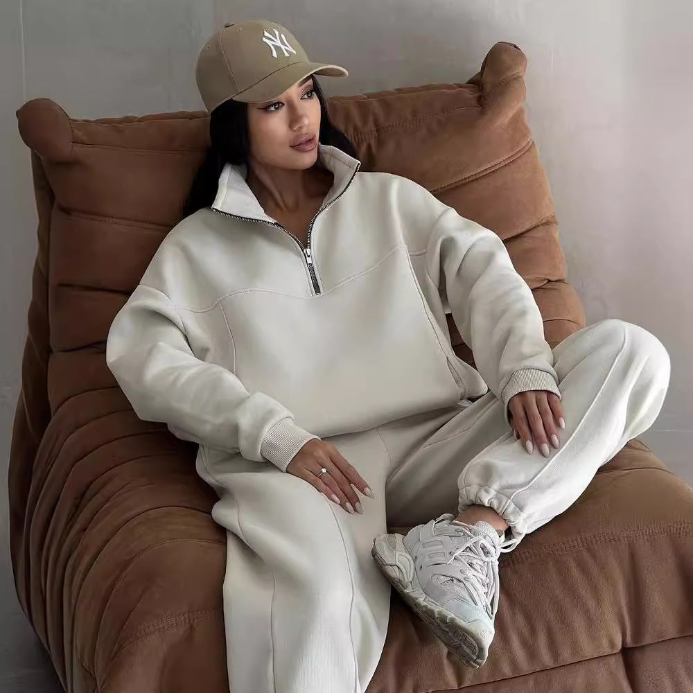 Y2K Contrast Tracksuit - Zipper Jacket & Pants Set