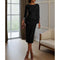 Women's Elegant Pearl Accent Bodycon Midi Dress With Sleeve Split & Back Zipper, Formal Cocktail Party Club Dress