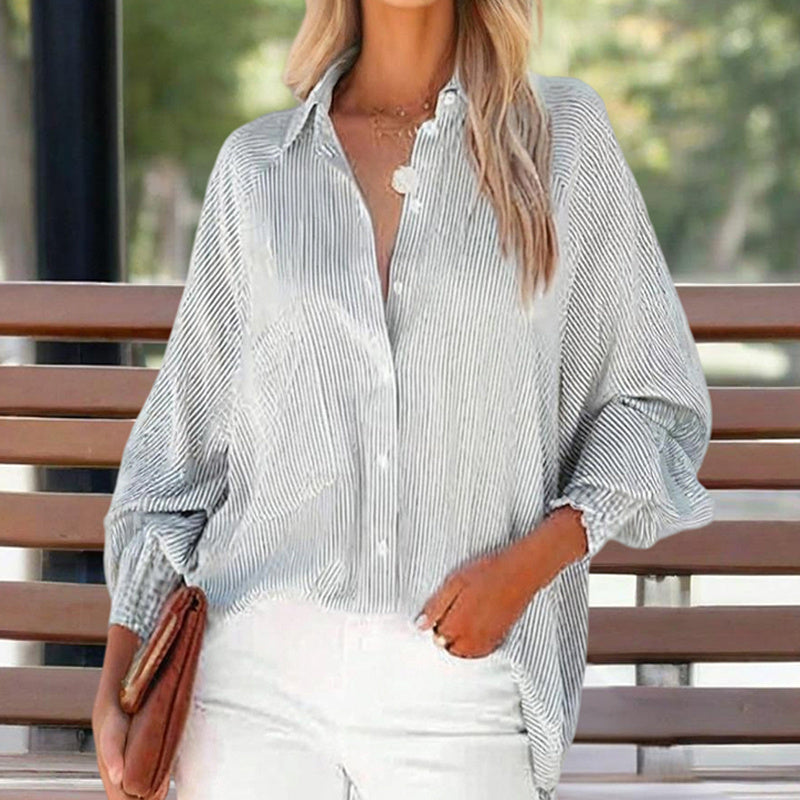 Striped Long Sleeve Shirt with Knit Cuff Detail