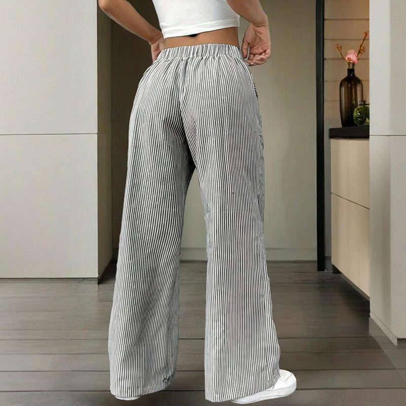 Striped Wide Leg Pants with Tie Waist