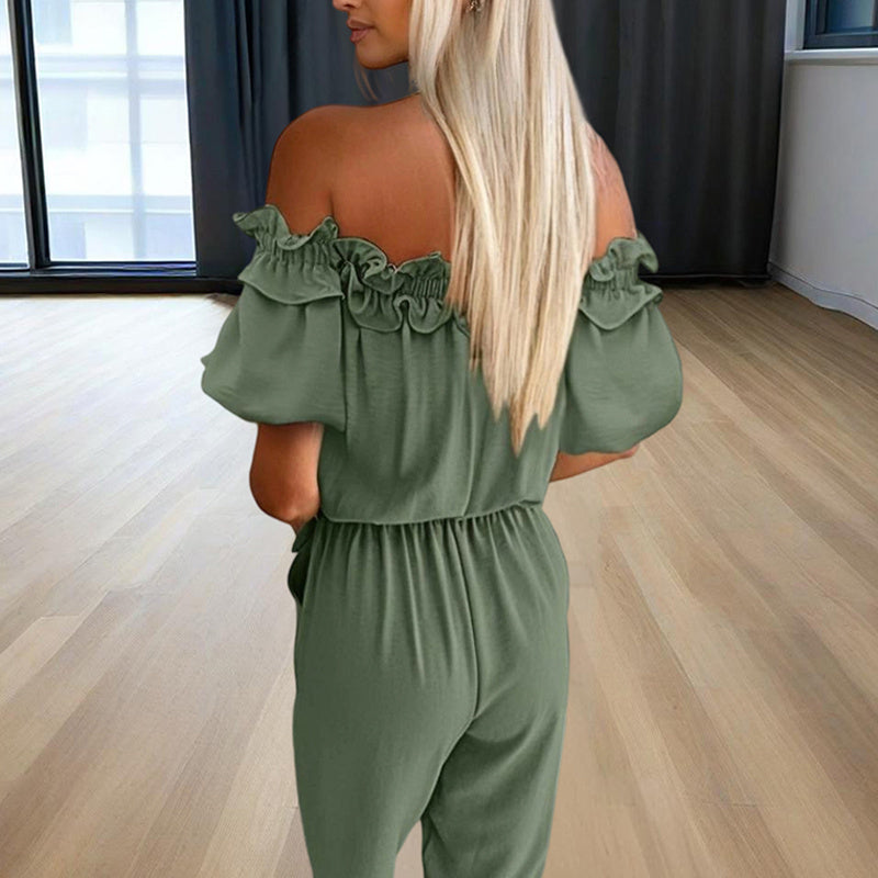 Off-Shoulder Jumpsuit with Ruffle Sleeves