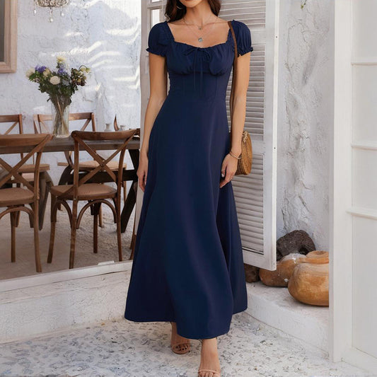 Women's Bohemian Backless Maxi Dress Flowy Ruffled Beach Dress With Adjustable Belt Summer Vacation Boho Dress For Casual Outings