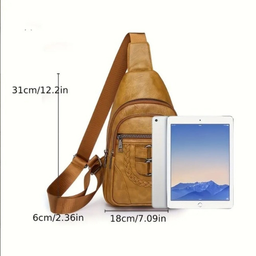 Multi-Pocket Crossbody Sling Bag - Vegan Leather