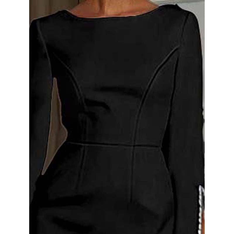 Pearl Accent Bodycon Midi Dress with Sleeve Split