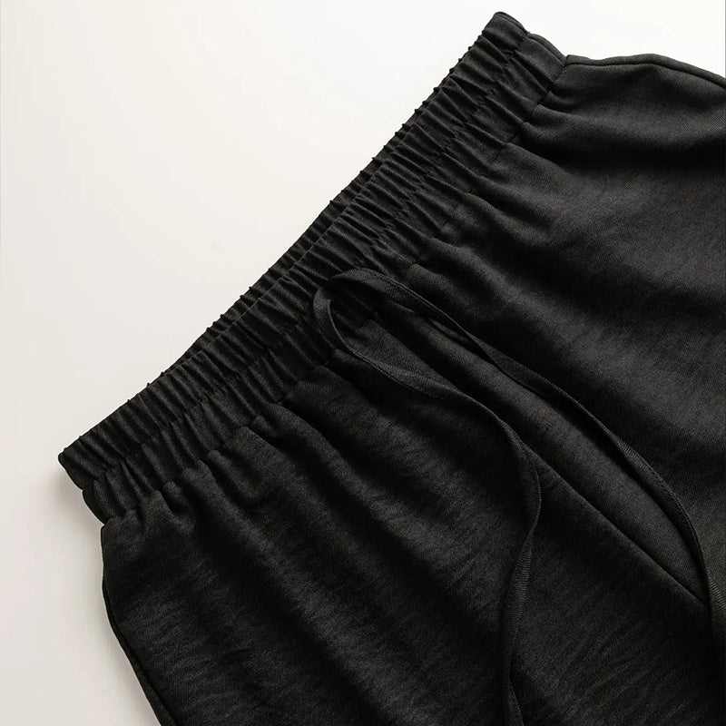 Lapel Button-Up Shirt & Drawstring Pants Set