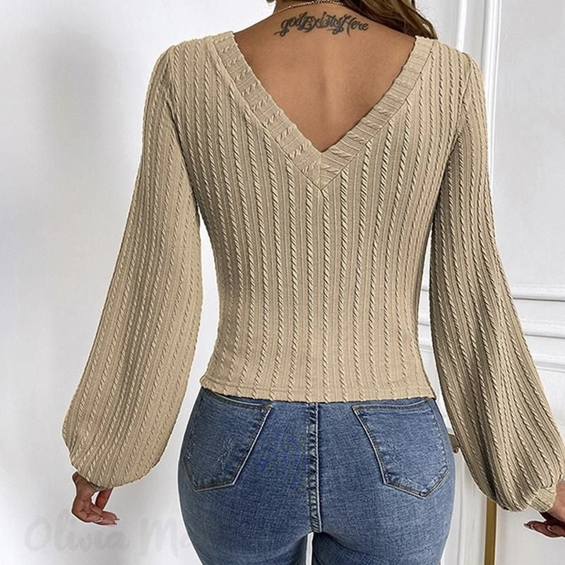 V-Neck Long Sleeve Top with Twist Detail