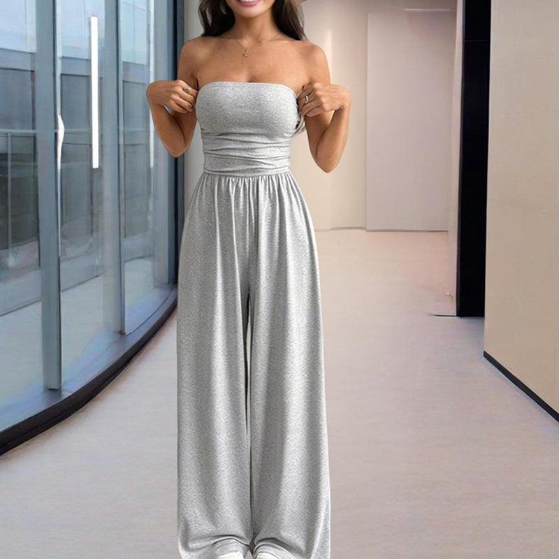 Strapless Wide Leg Jumpsuit with Pleats