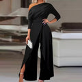 One-Shoulder Jumpsuit with Pleated Waist