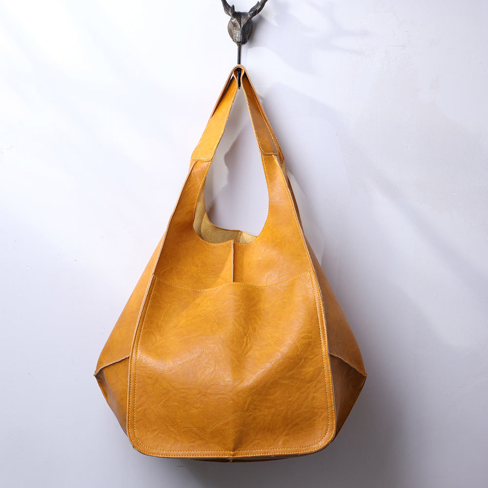 Retro PU Leather Tote Bag - Large Capacity Shoulder Bag
