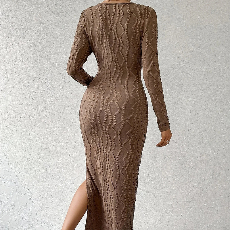 Ribbed Bodycon Midi Dress with Side Slit