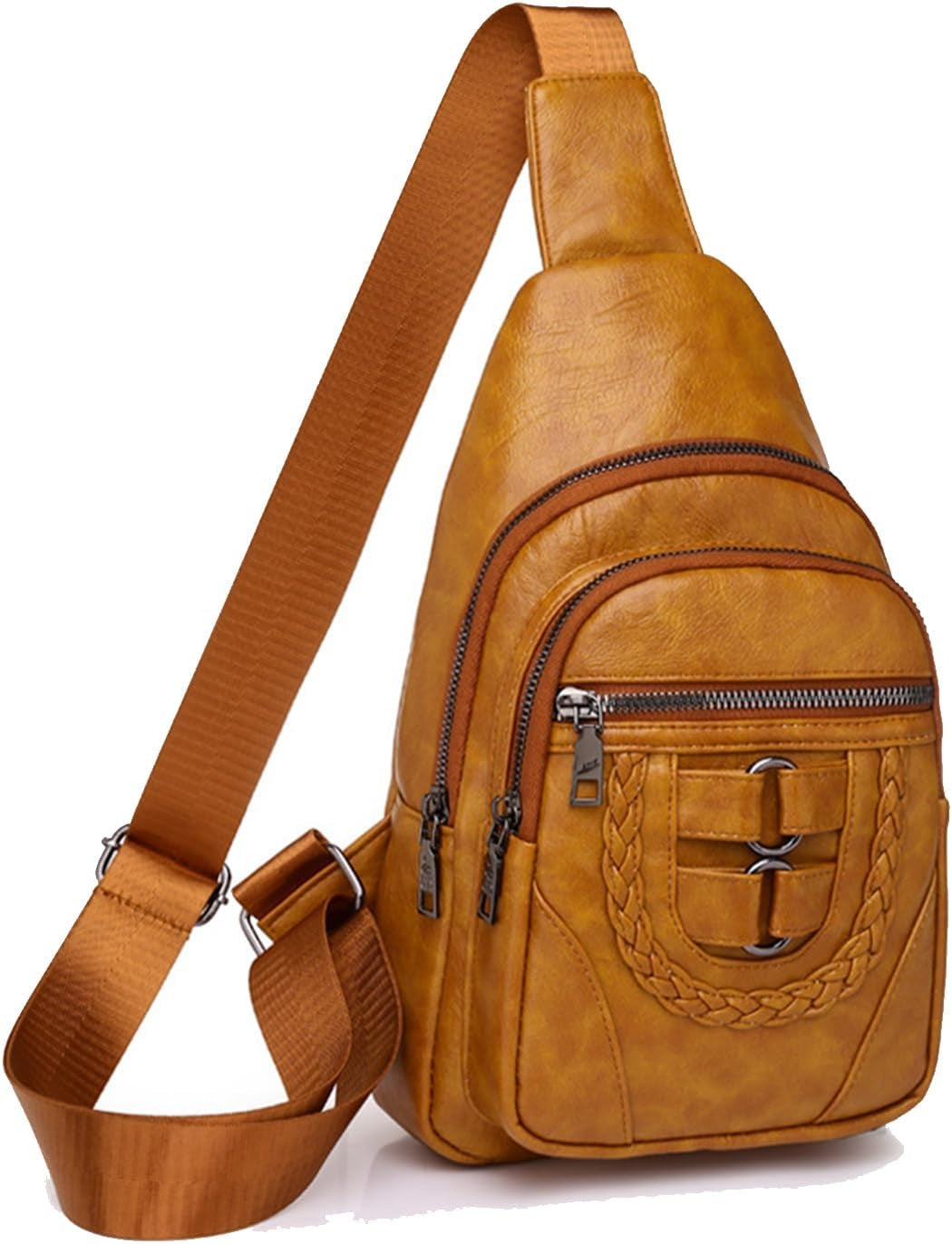Multi-Pocket Crossbody Sling Bag - Vegan Leather