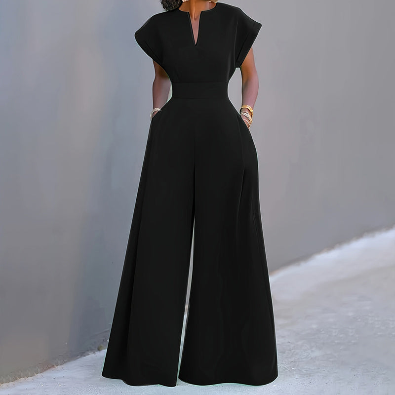 V-Neck Wide Leg Jumpsuit with Tie Waist