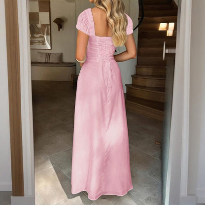 Women's Bohemian Backless Maxi Dress Flowy Ruffled Beach Dress With Adjustable Belt Summer Vacation Boho Dress For Casual Outings