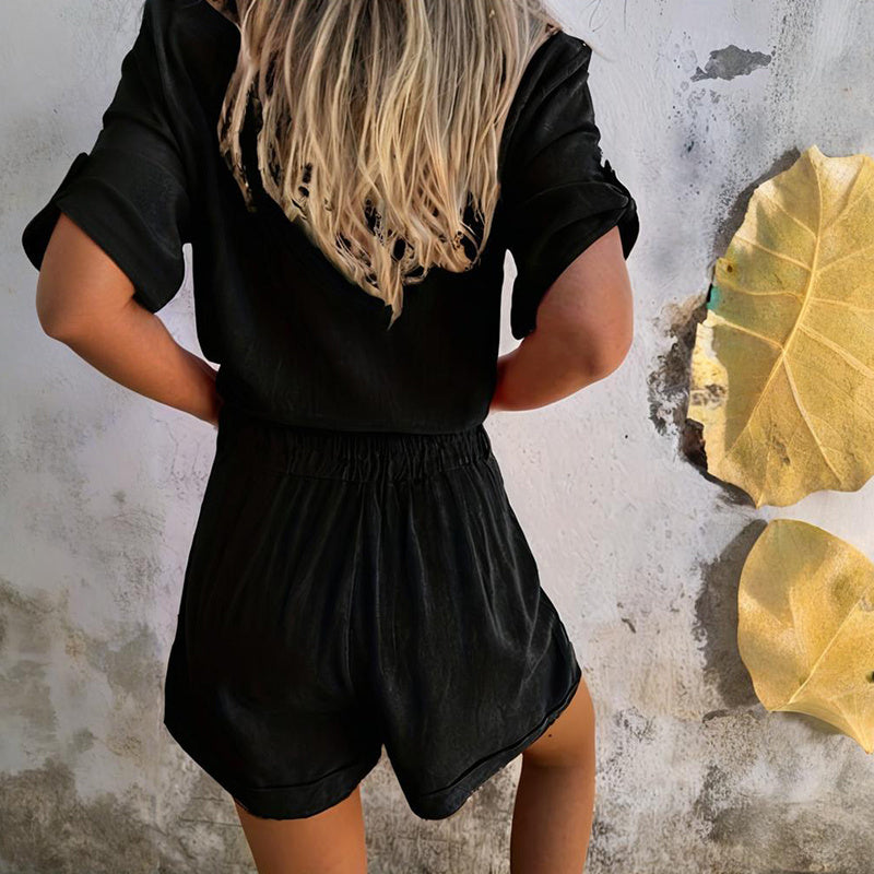 Lapel Short Sleeve Shirt & Shorts Set