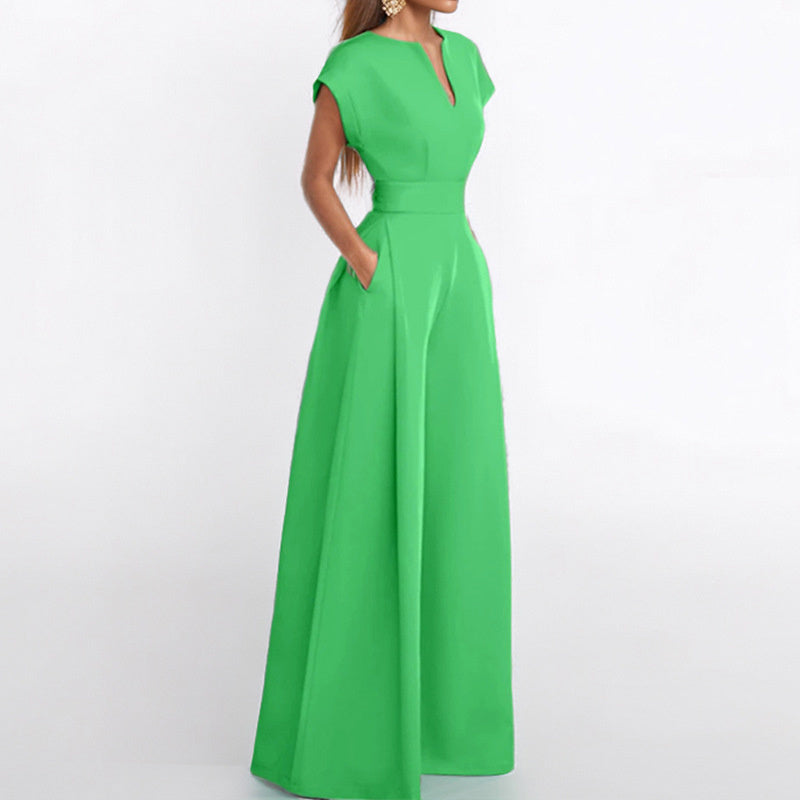 V-Neck Wide Leg Jumpsuit with Tie Waist