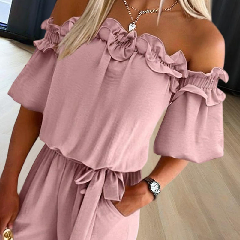 Off-Shoulder Jumpsuit with Ruffle Sleeves