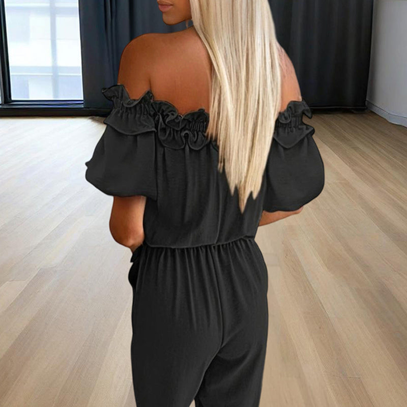 Off-Shoulder Jumpsuit with Ruffle Sleeves
