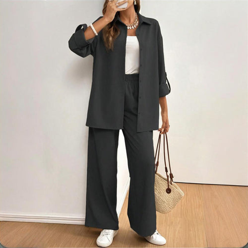 Button-Down Shirt & Elastic Waist Pants Set