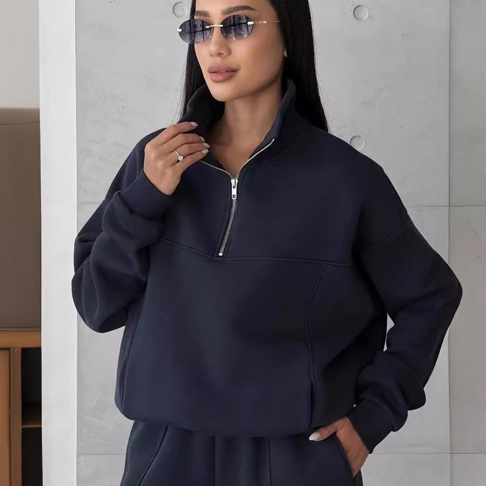 Y2K Contrast Tracksuit - Zipper Jacket & Pants Set