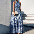 Floral Halter Maxi Dress with Tie Waist