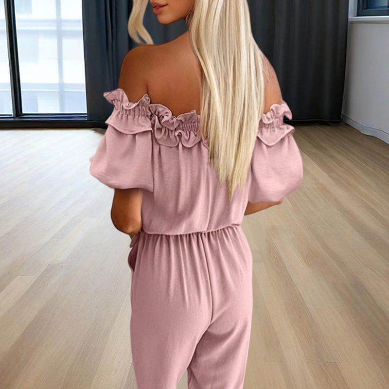 Off-Shoulder Jumpsuit with Ruffle Sleeves