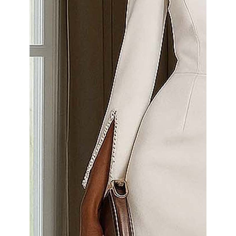 Pearl Accent Bodycon Midi Dress with Sleeve Split